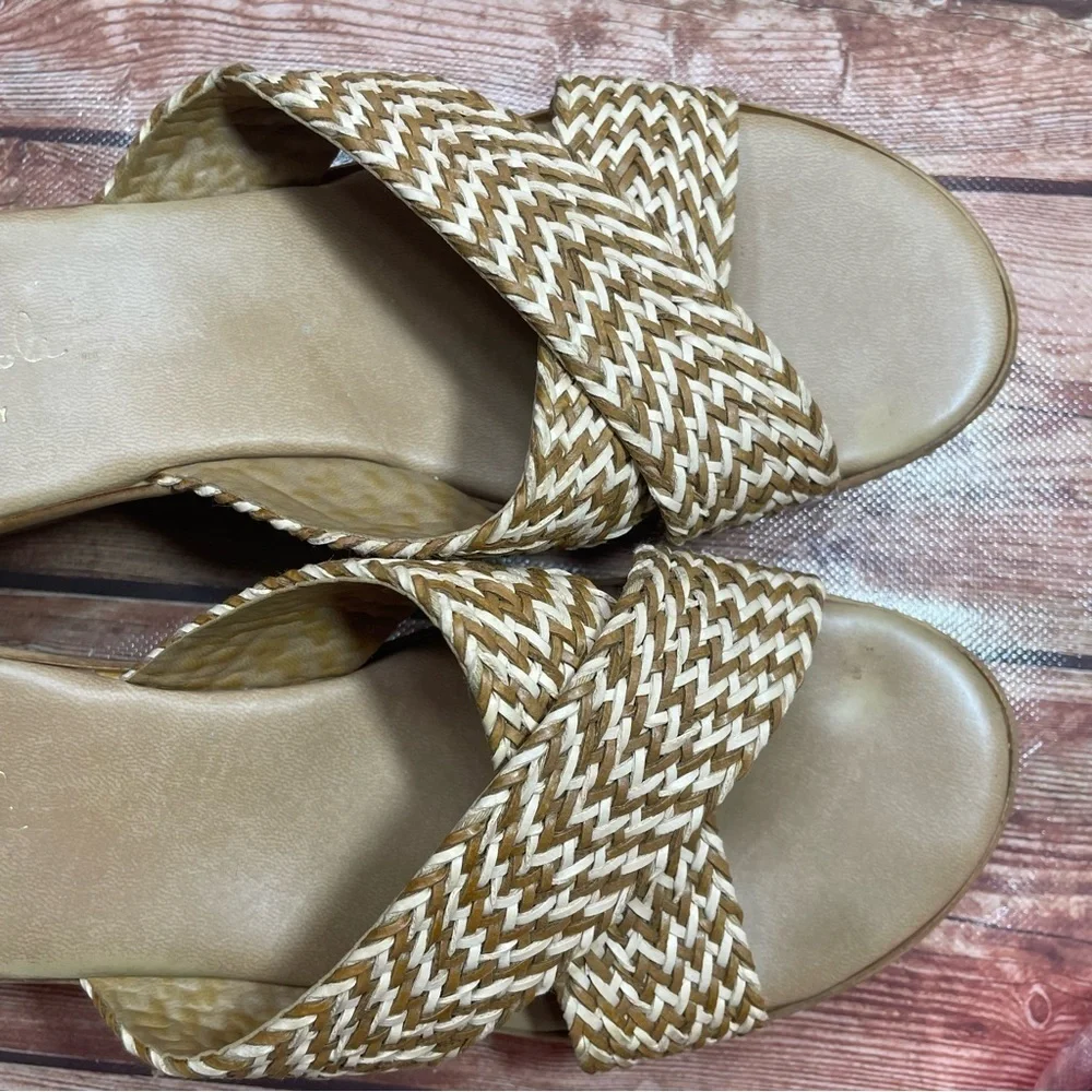 Mila Paoli Woven Straw Slip On Sandal With Cork Platform size 8